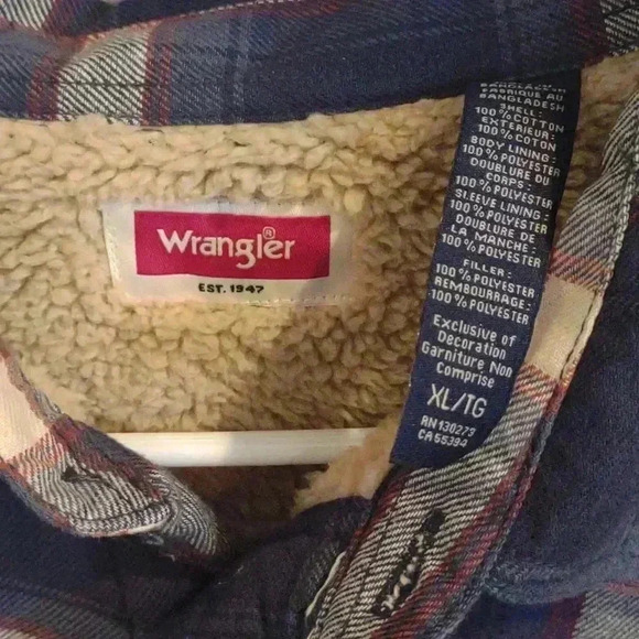 Wrangler blue plaid Sherpa line button down 4 pocket shacket mens xlarge - Picture 3 of 4